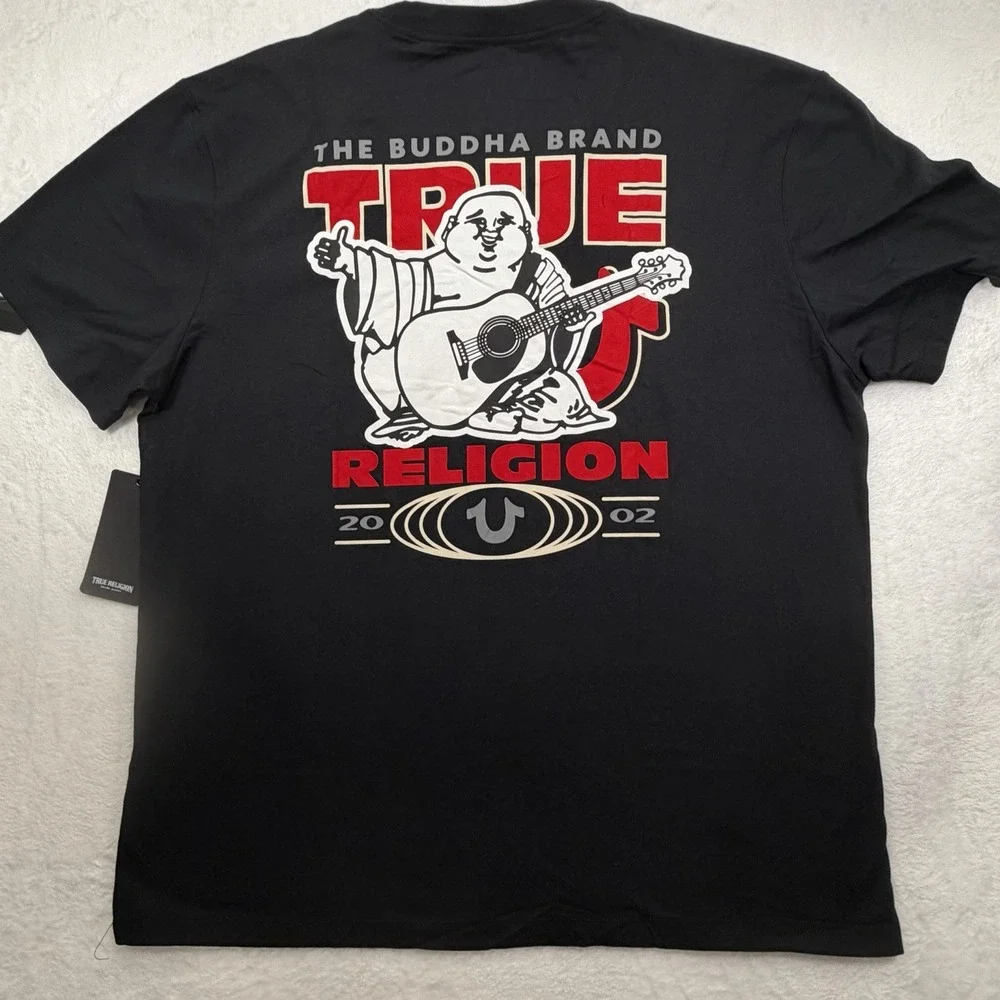 True Religion Men T Shirt 2XL Black Short Sleeve Buddha Logo Retail $62